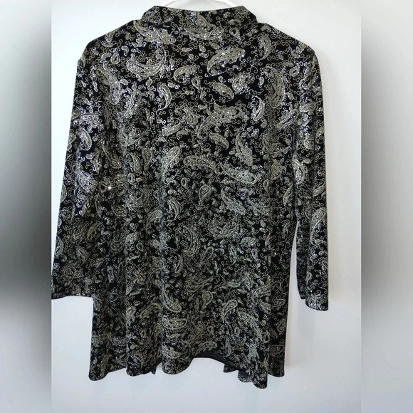 Notations womens Large black velvet layered black sparkly shirt party event - Picture 5 of 10